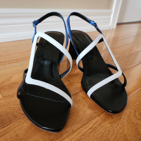 Brigette Marin Blue, White and Black Leather Sandals - Picture 5 of 16